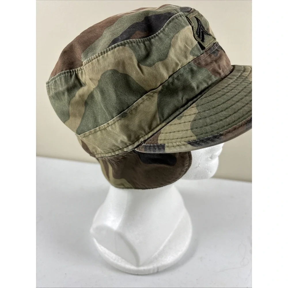Army Cap Green U.S.‎ Military Hat Size 7 1/4 w/Ear Flap woodland camo VTG